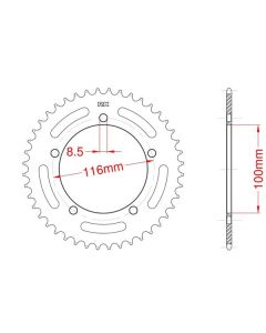Achtertandwiel aluminium 44 tanden