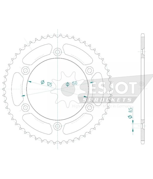Achtertandwiel aluminium 54 tanden