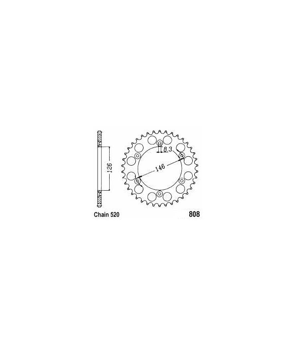 Achtertandwiel aluminium 49 tanden paarse