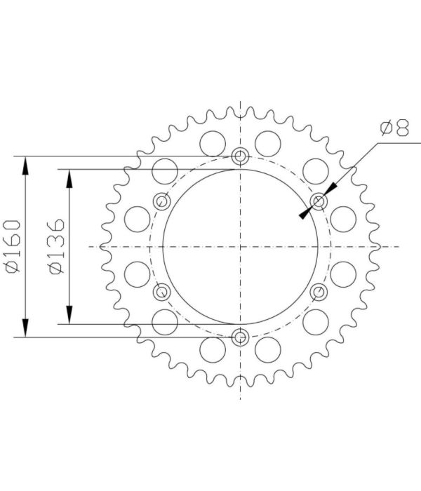 Achtertandwiel aluminium 46 tanden