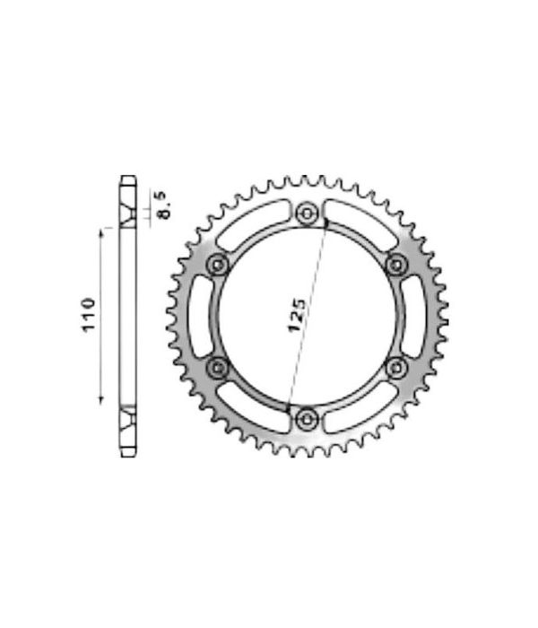 Achtertandwiel aluminium 55 tanden