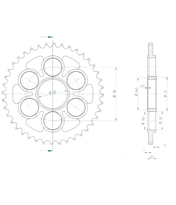 achtertandwielen aluminium 42 t