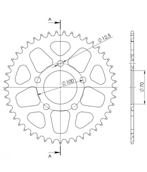 Achtertandwiel alu 45 tanden
