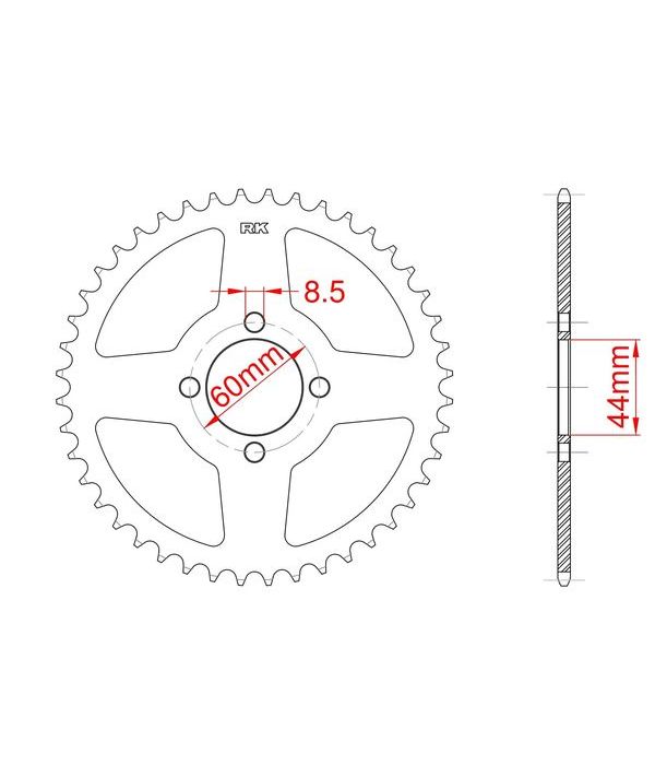 Achtertandwiel staal C45 versterkt 47 tanden