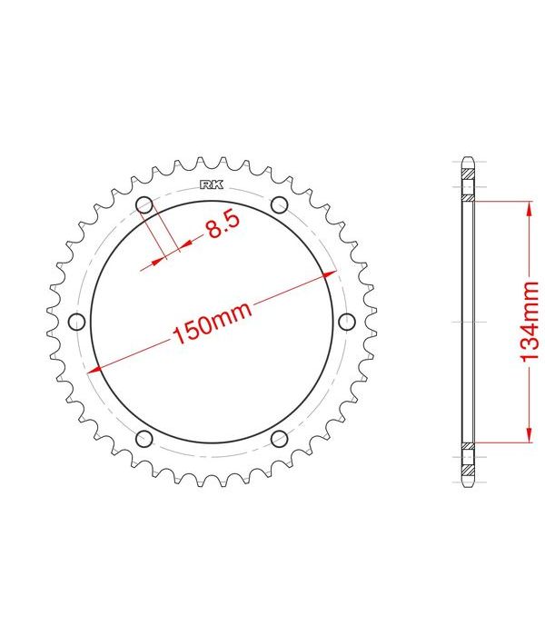 Achtertandwiel aluminium 45 tanden