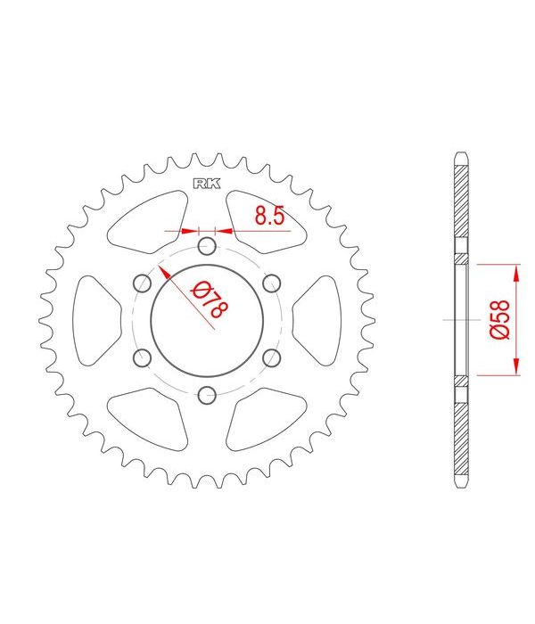 Achtertandwiel staal C45 versterkt 40 tanden