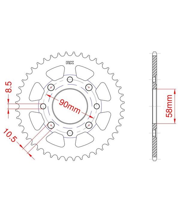 Achtertandwiel staal 58 tanden fix 9mm