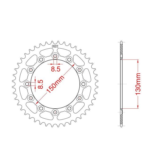 Achtertandwiel aluminium 51 tanden