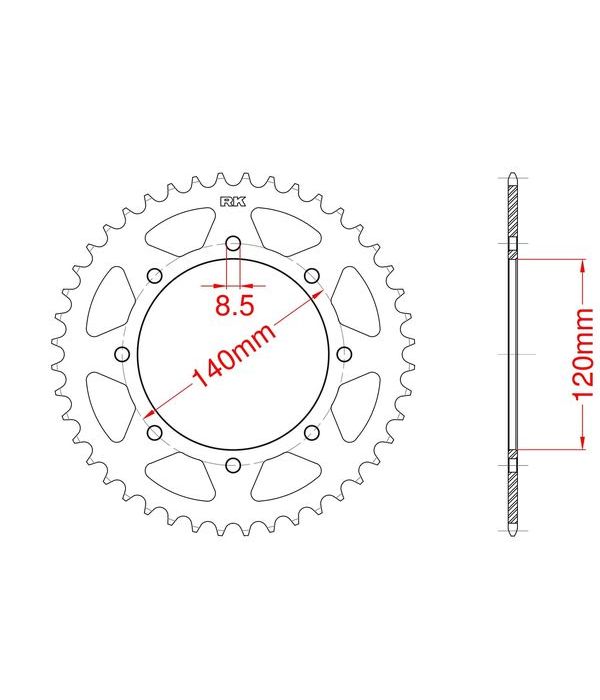 Achtertandwiel staal C45 versterkt 45 tanden