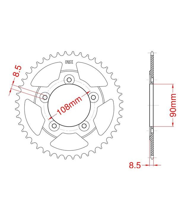 Achtertandwiel aluminum 33 dents