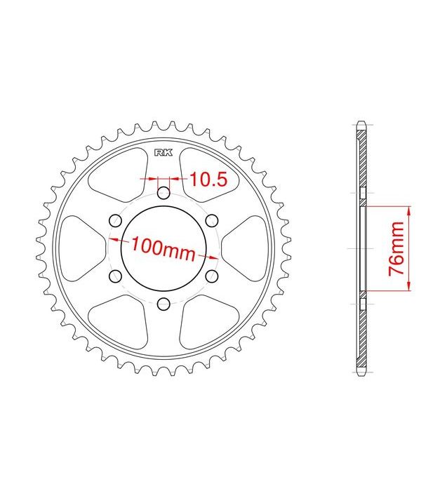 Achtertandwiel aluminium 44 tanden
