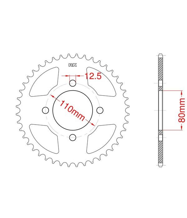 Achtertandwiel staal C45 versterkt 43 tanden