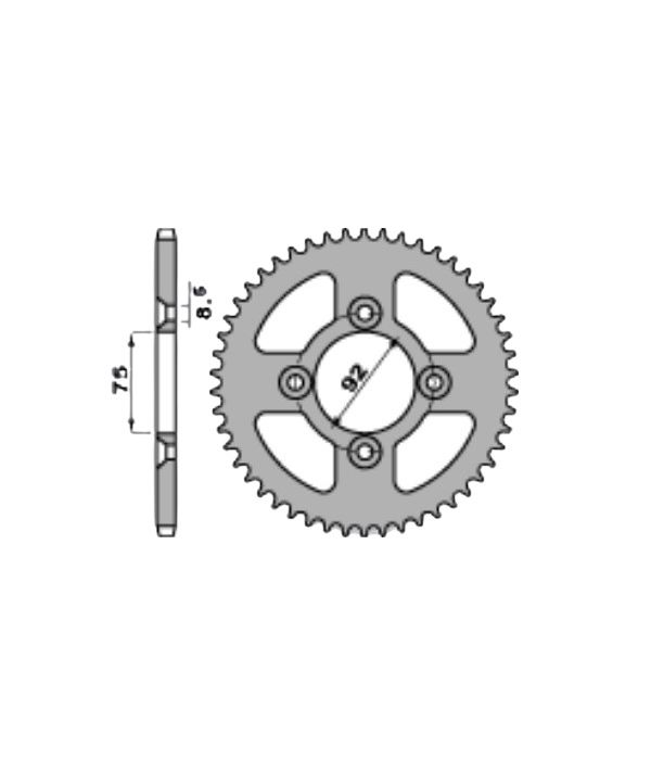 Achtertandwiel aluminium 43 tanden