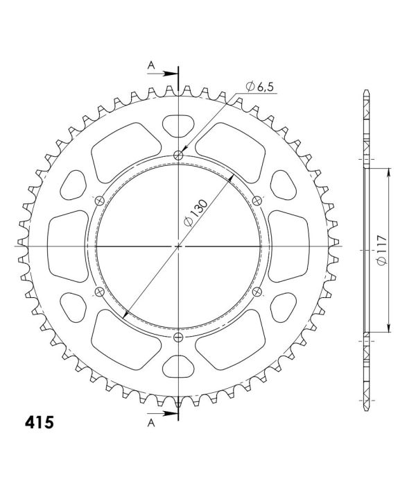 Achtertandwiel aluminium 55 tanden