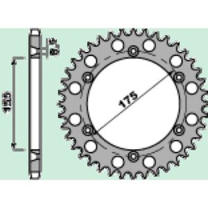 Achtertandwiel aluminium 44 tanden